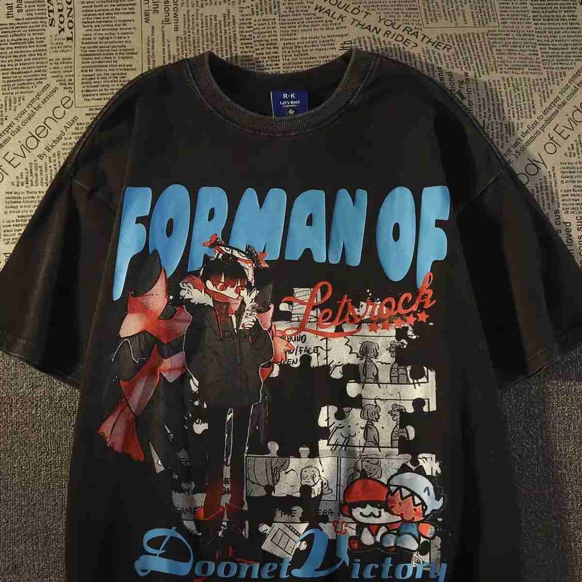 

Designer Fashion Clothing Hip hop Tees Rock Tshirts 100 Cotton American Hip Hop Anime Short Sleeve Tshirt for Men and Women Summer Loose Fashion Washed Old Couple Half, Black 100% cotton normal black