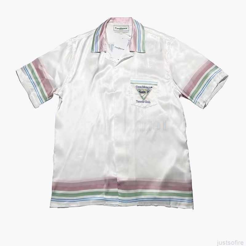 

Casa Designer Fashion Clothing Shirts Tracksuits Casablanca 22ss Tennis Club Printed Silk Short Sleeve Shirt for Men Women Couple Loose Fit, Beige