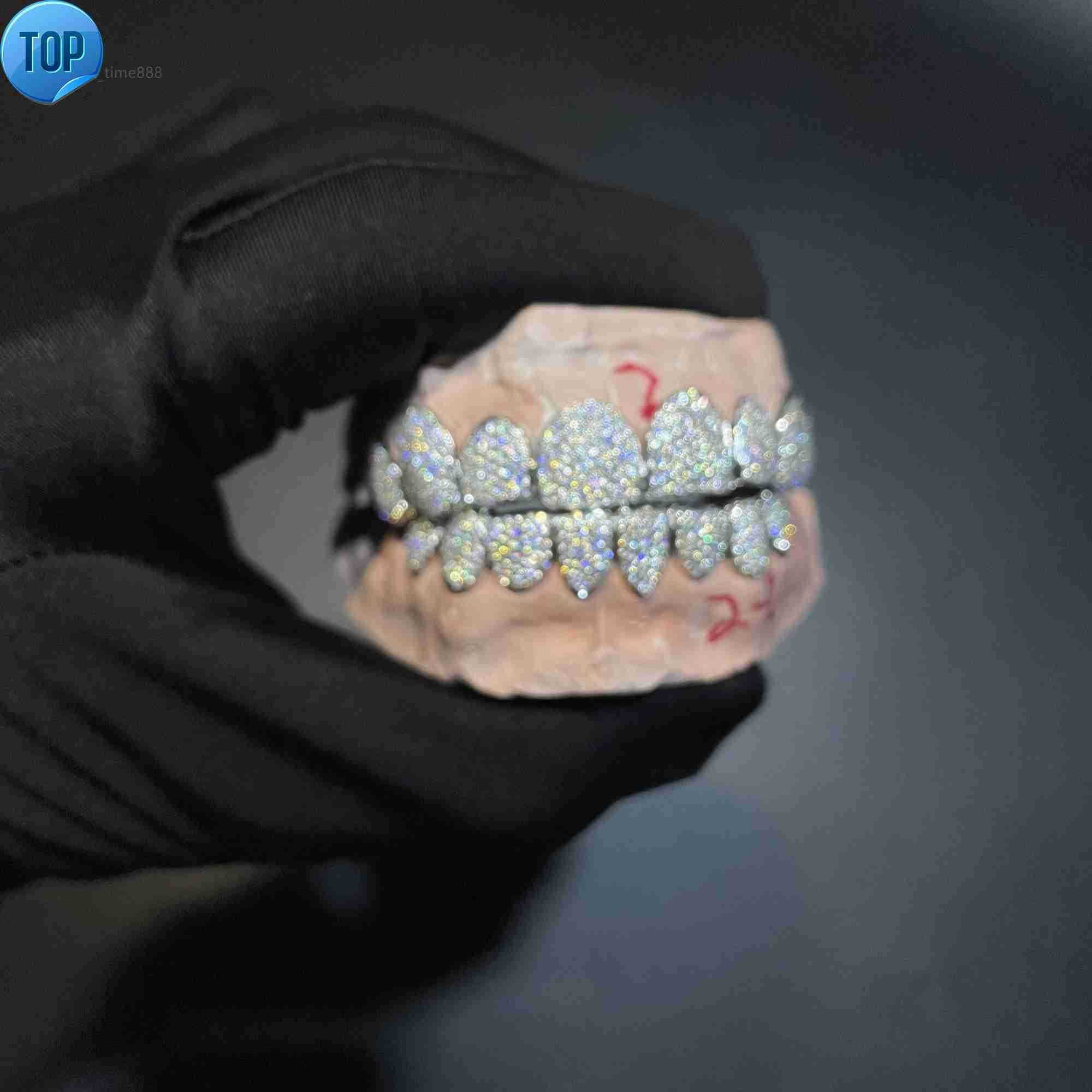 Pendant Necklaces Custom Made Dental Grills Iced Out Sterling Silver Real Gold Jewelry Zigzag Setting VVS Moissanite Diamonds Teeth Grillz-image-888165228