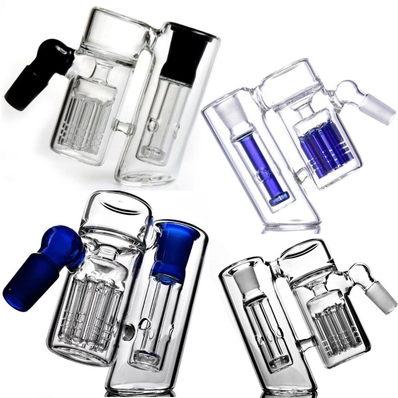 45 degree Double Chamber hookahs Ashcatcher with armtree perc for Glass bongs Glass bubbler Ash Catcher 18mm joints-image-408671693