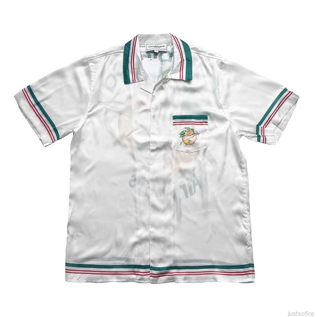 

Casa Designer Fashion Clothing Shirts Tracksuits Casablanca 22aw Orange Aircraft Gradient Silk Couple Hawaiian Casual Short Sleeve Shirt, Beige