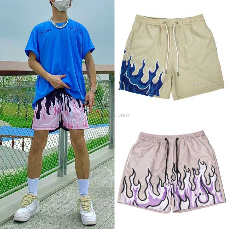 

Designer Short Fashion Casual Clothing Kinetic Flame American Shorts Men's Basketball Pants Quarter Summer Ins Quick Dry Breathable Sports Casual Pants, Blue flame white pants high quality