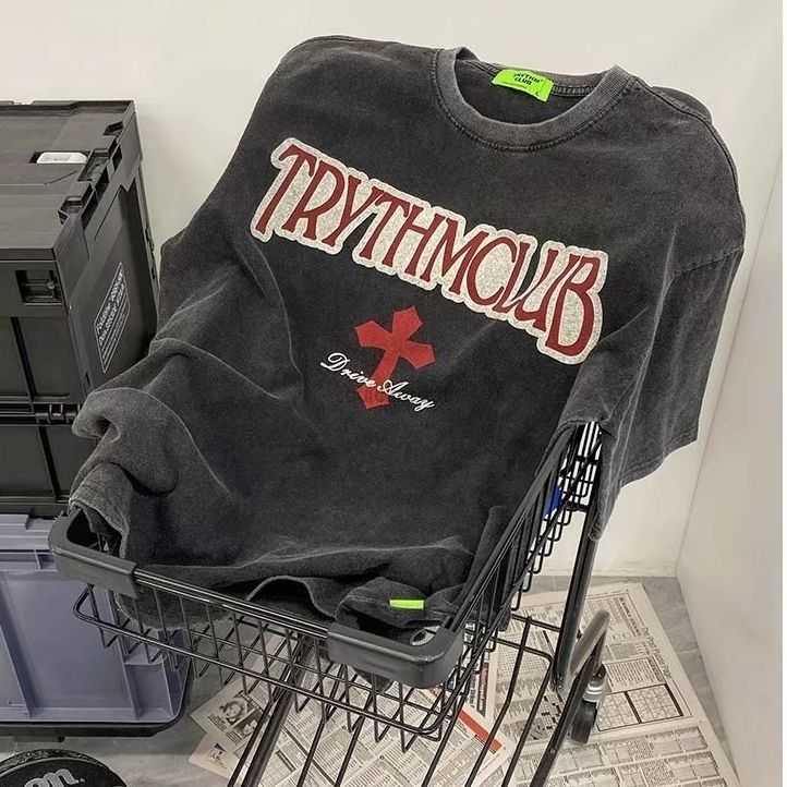 

Designer Fashion Clothing Hip hop Tees Rock Tshirts Summer T-shirt American Cotton Washed Old Ins 5/4 Sleeve Short Sleeve Fashion Versatile, Washed black 01 n