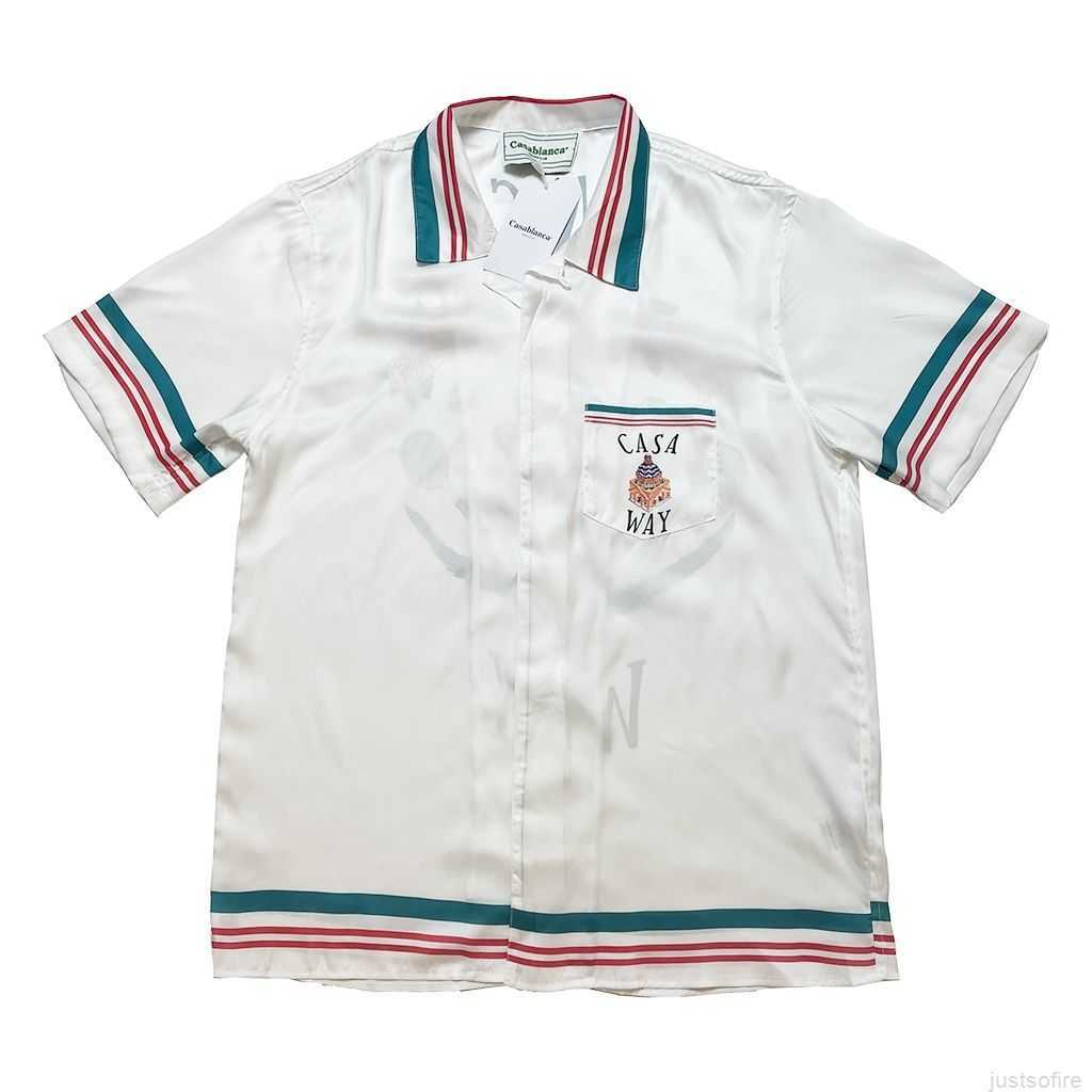 

Casa Designer Fashion Clothing Shirts Tracksuits Casablanca 23ss Castle Architecture Floral Hawaiian Style Men's Women's Couple Silk Short Sleeve Shirts, Beige