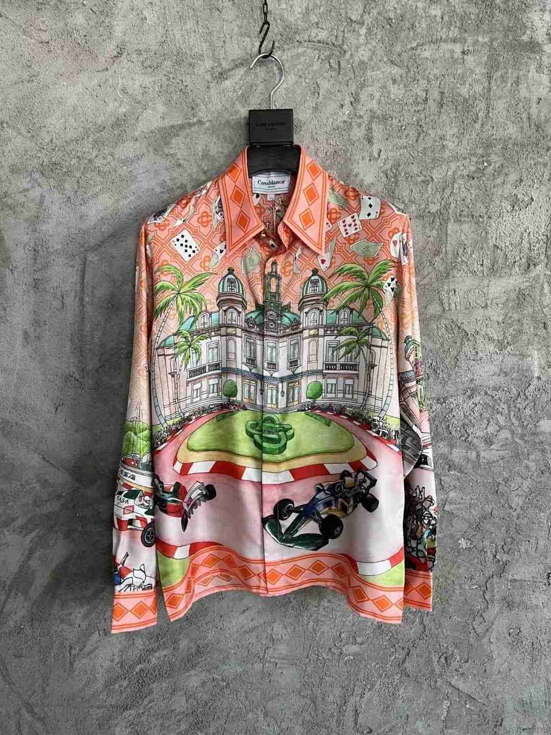 

Casa Designer Fashion Clothing Shirts Tracksuits Casablanca King Orange Printed Silk Unisex Sicilian Flower Holiday Long Sleeve Shirt, Shipping fee
