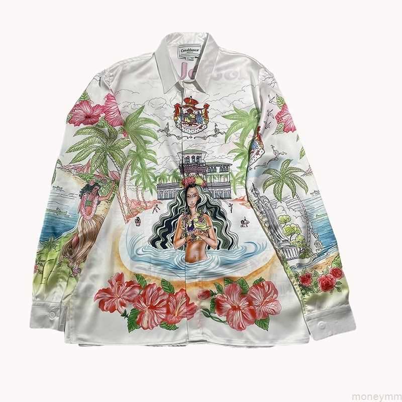 

Casa Designer Fashion Clothing Shirts Tracksuits High Quality Casablanca Fantasy Island Fairy Tale Dream Print Men' Women' Loose Versatile Silk Long Sleeve Shirt, Shipping fee