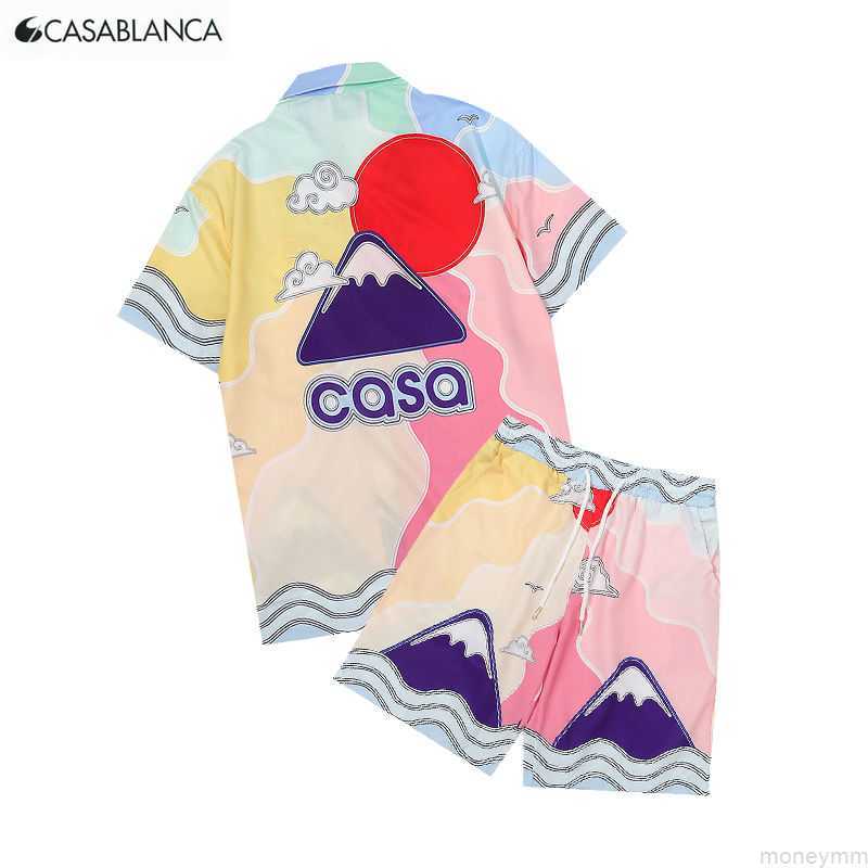 

Casa Designer Fashion Clothing Shirts Tracksuits Casablanca Sun Cloud Casa Printed Casual Short Sleeve Shirt Set for Men Women, Shipping fee