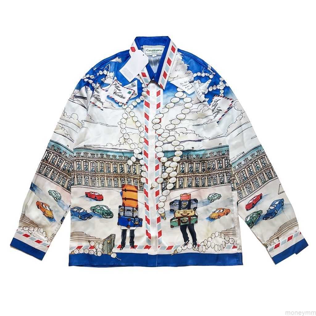

Casa Designer Fashion Clothing Shirts Tracksuits High Quality Casablanca Pearl Pop Autobot Print Men's Women's Loose Versatile Silk Long Sleeve Shirt, Shipping fee