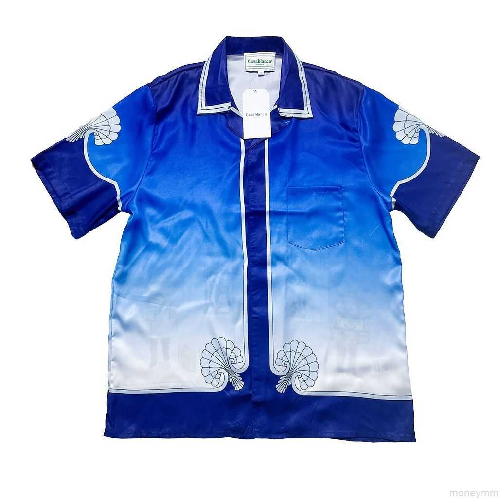 

Casa Designer Fashion Clothing Shirts Tracksuits Casablanca 23ss Travel City Palace Car Shell Silk Short Sleeve Shirt Male Female Couple, Beige