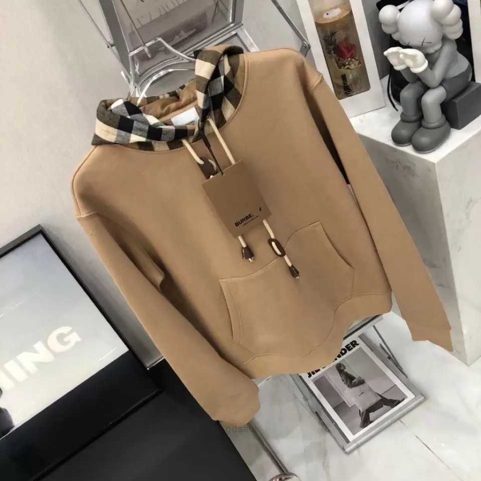 

Bby Hoody Designer Hoodie Tide Brand Burb Hooded Sweater Classic Plaid Stitching Loose Os Pullover Men Women Hoodies Fashion Cotton Jacket, Shipping fee