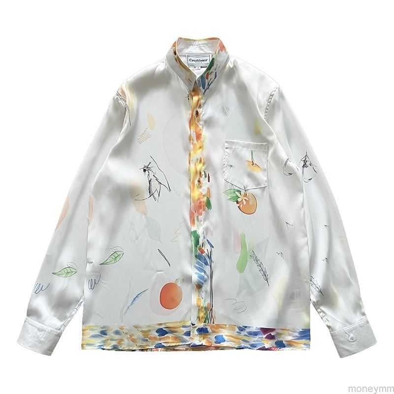 

Casa Designer Fashion Clothing Shirts Tracksuits 23 New High Quality Casablanca Artist Orange Print Men' Women' Loose Versatile Silk Long Sleeve Shirt, Shipping fee