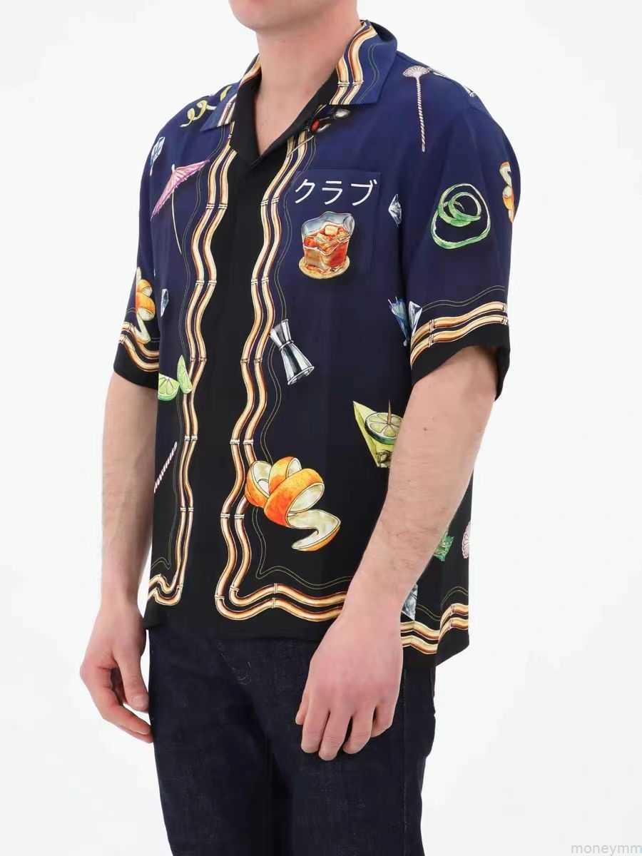 

Casa Designer Fashion Clothing Shirts Tracksuits Correct Version of Ice 23sscasablanca Style Handsome Blue Wine Glass Trendy Men's Women's Loose Short Sleeves, Shipping fee