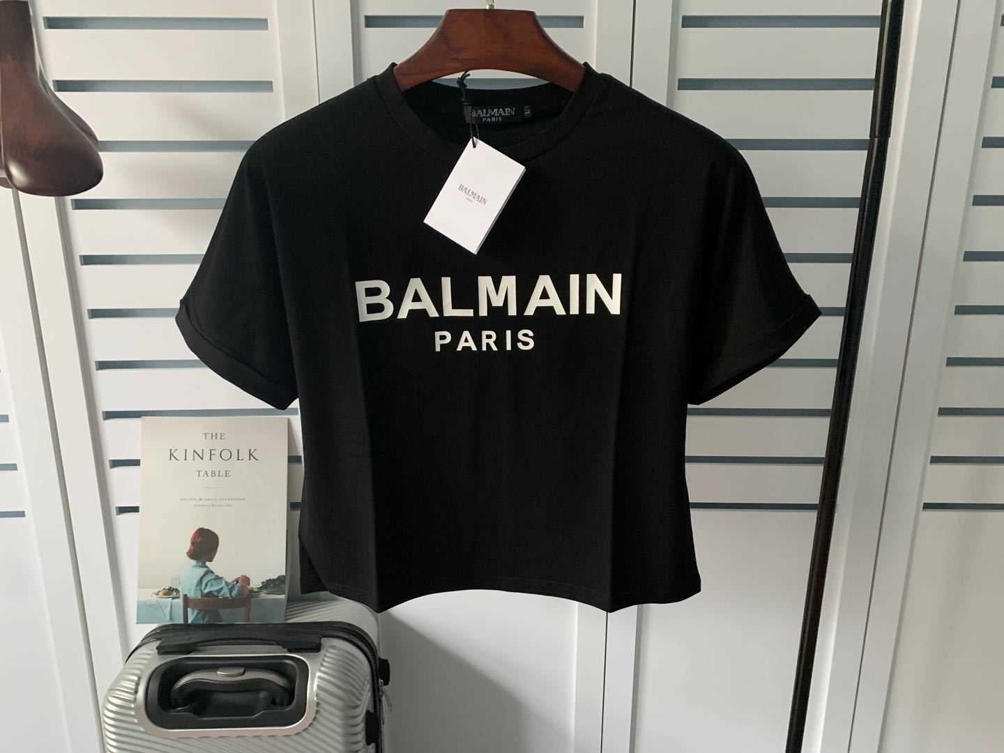 Balman Designer t Shirt Cotton Loose Letter Tee Shirt Pullover Short Navel Exposed T-shirt-image-888698162