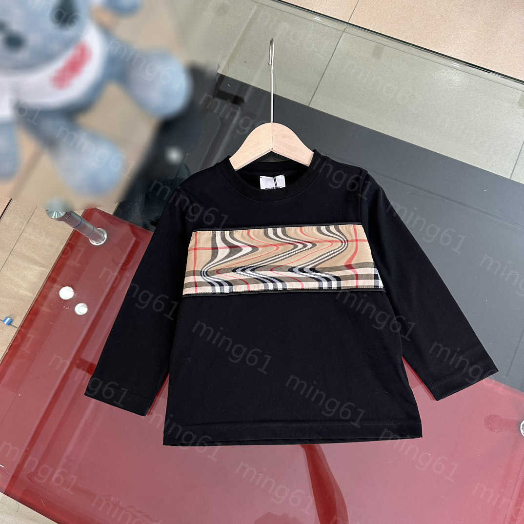 23ss child tshirt toddler tee kid designer t shirt boys girls Round neck pure cotton Autumn new plaid color matching long sleeve T-shirt High qua-image-888547868