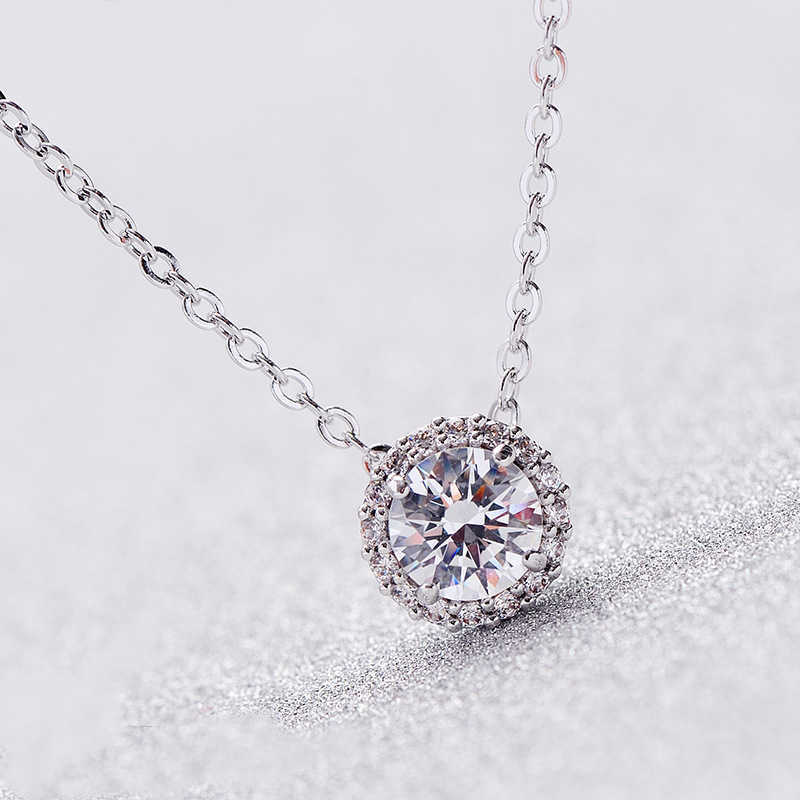 925 Sterling Silver Classic Elegant 45cm Chocker Necklaces for Women Fine Jewelry Feature Vintage-cut CZ & Sparkling Halo FLN046 Q0531-image-719401835