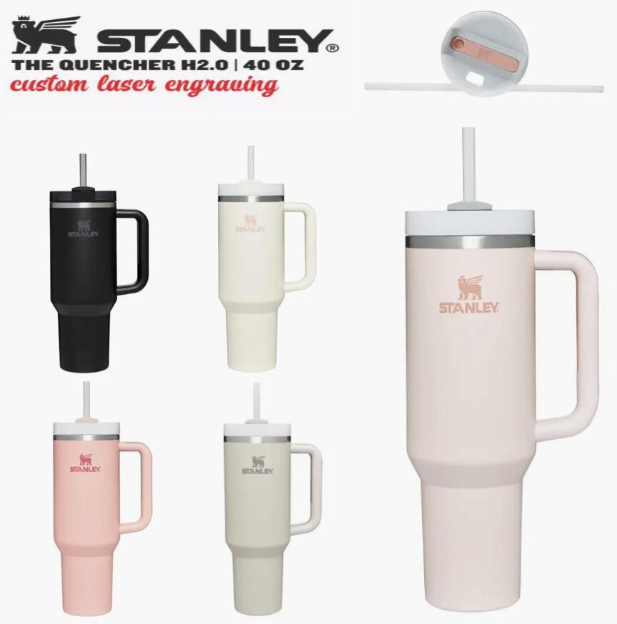 Rose Stanley Quencher H2.0 40 oz gobelets tasses avec poignée tasses de voiture isolées logo sur les couvercles même couleur logo tasses couleur