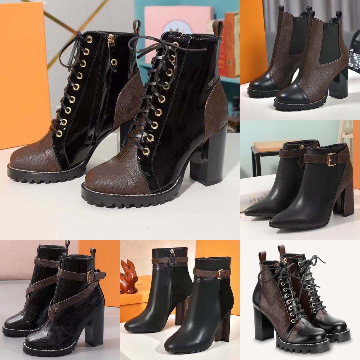 Designer Boots Women's Luxury Boots Mid Heel Black Matte Patent Leather Luxury Brand Ankle Boots Multiple Styles Size 35-41