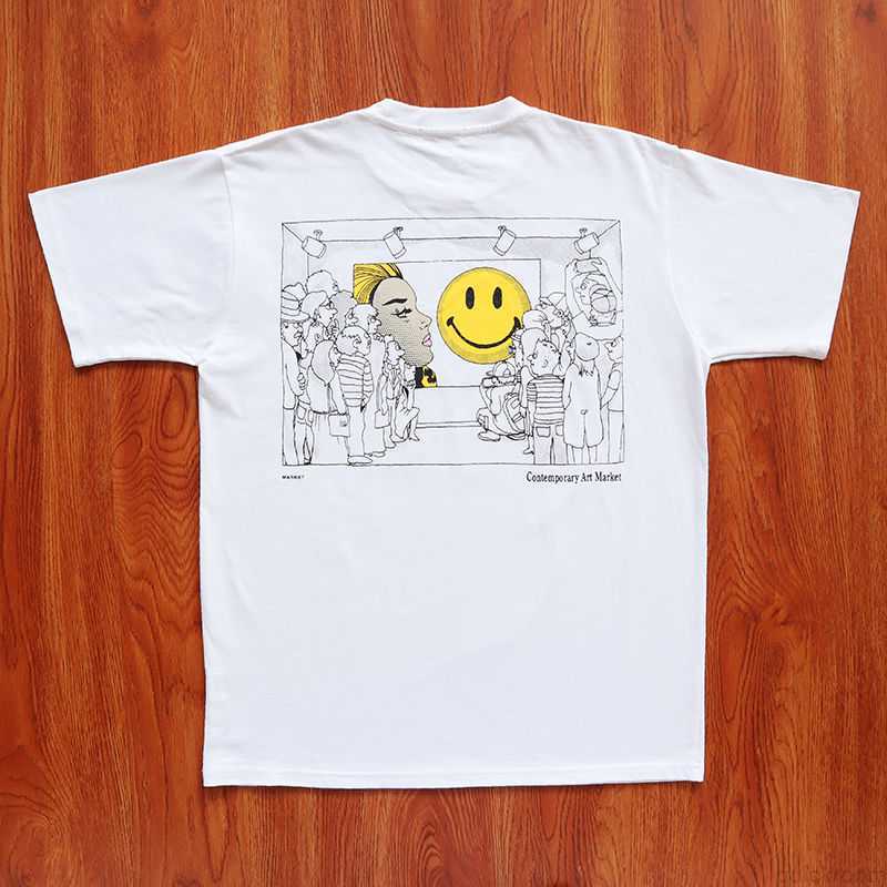 

Designer Fashion Clothing Hip hop Tees TShirts Smiley Contemporary Art Market Smiley Face Handdrawn Graffiti Short Sleeve T-shirt Men's and Women's Trend, White