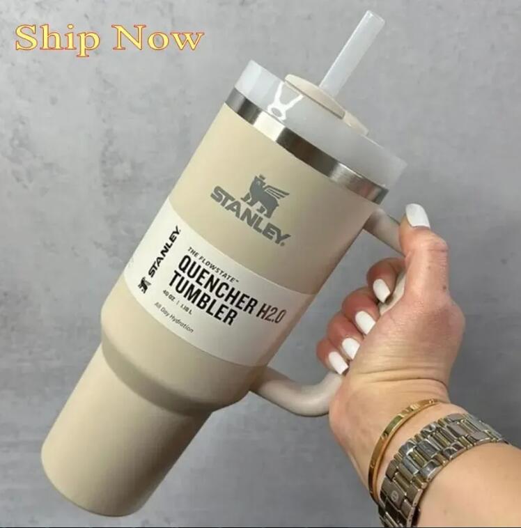 Gobelets Stanley Quencher H2.0 40 oz en acier inoxydable avec poignée en silicone, couvercle et paille, tasses de voiture de 2e génération, conti