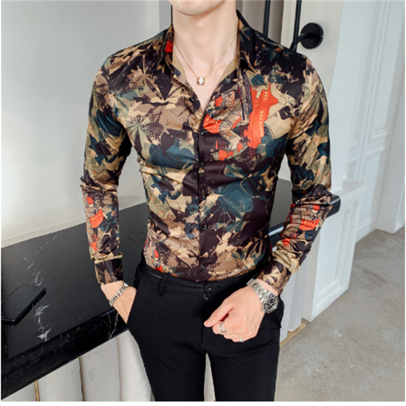 Stylish Men's Spring Collection Flower Pattern Long-Sleeved Top  Comfortable & Elegant Korean Fashion Fit S-4XL