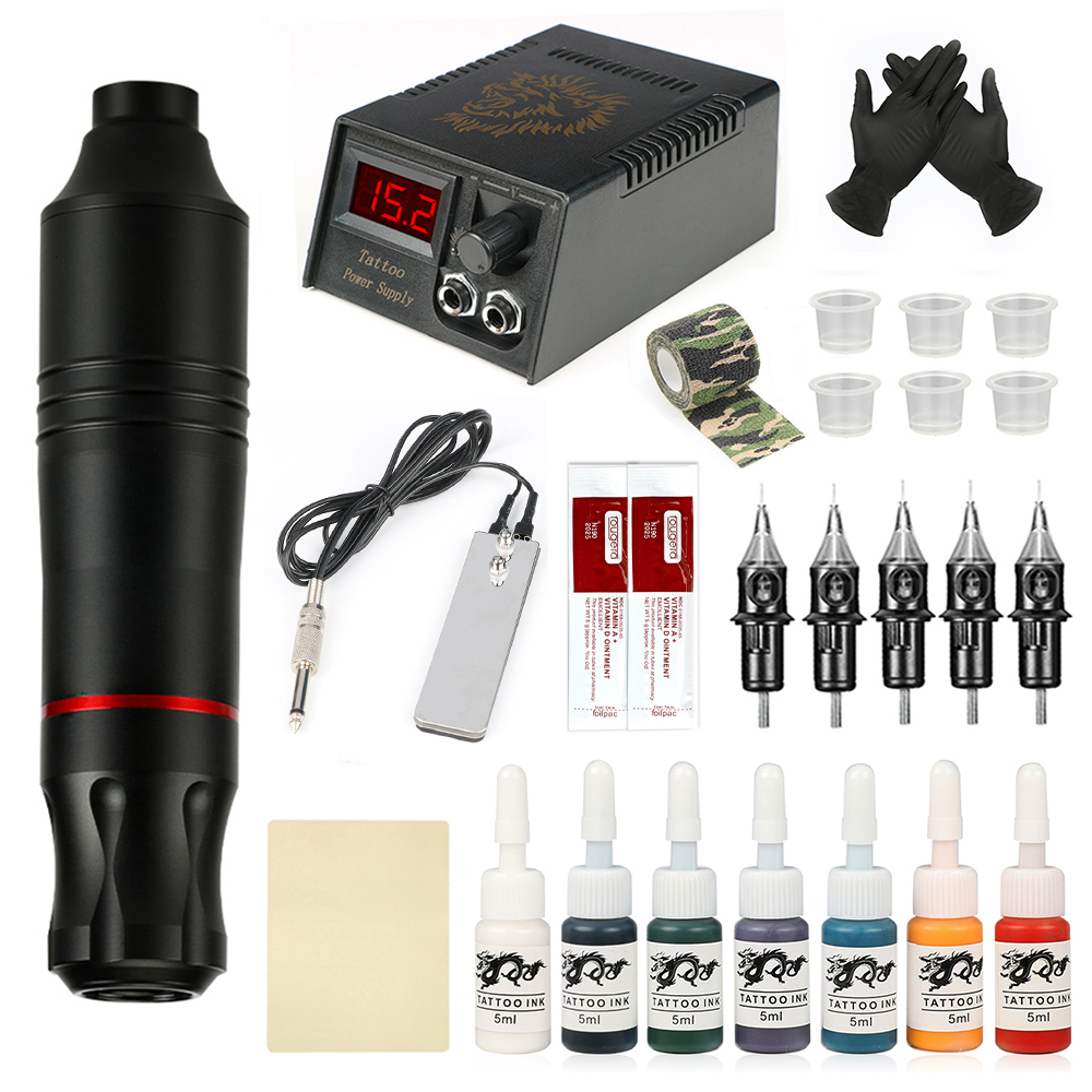 Tattoo Machine Complete tattoo kit rotating tattoo gun pen battery with cardboard box needle tattoo supplies permanent makeup 230724