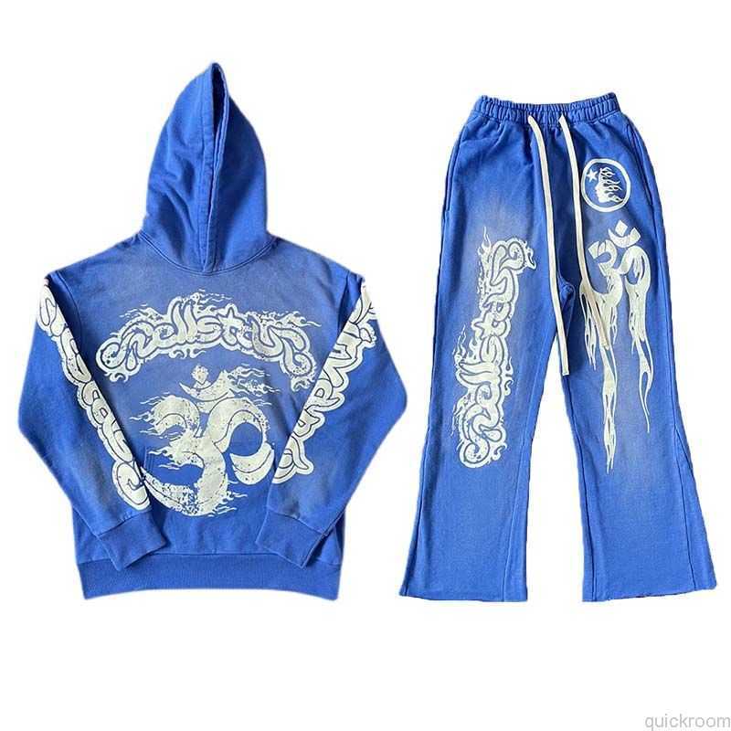 

Designer Fashion Clothing Mens Tracksuits Hellstar Blue Yoga Hoodie Pants Washed Heavy Duty Panel Men' and Women' Casual Sweater Pants, Shipping fee