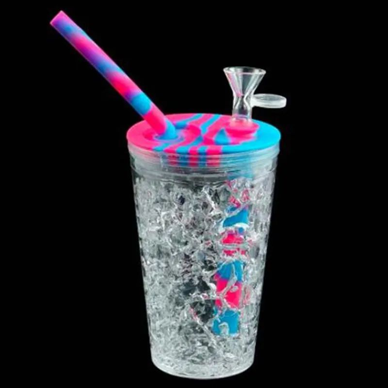 Bong water pipe Drink for smoke Cup Oil Rig Glass Herb Bubbler Silicone Colorful Pipes Recycler Hookah 1 Piece Smoke Shop-image-832008905
