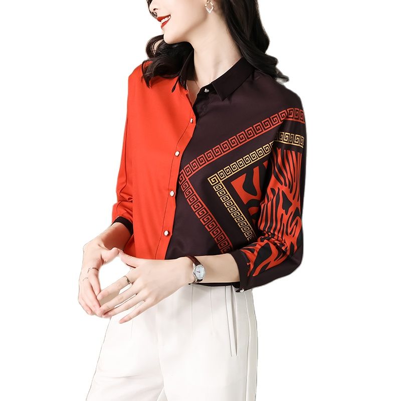 Retro Baroque Print Shirt Designer Tops Women Long Sleeve Lapel Classic Formal Button Up Shirts 2023 Spring Fall Office Elegant and Youth Lady Bl