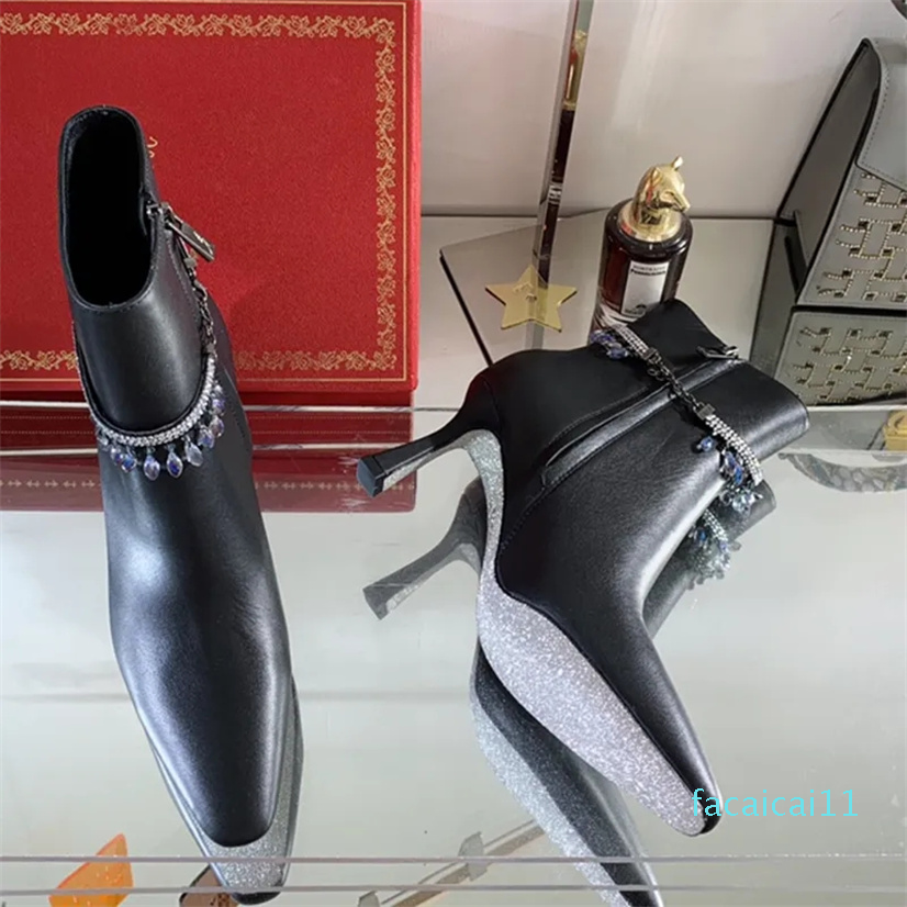 Fashion Ankle Boots Crystal lamp decoration ladies shoes Small square head High heel booties designers womens boot 35-42-image-889203261