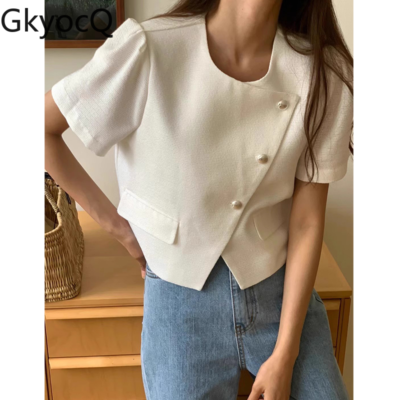 Womens Jackets GkyocQ Elegant Short Coat Irregular Fashion Gothic Tops Buttons Korean Style Solid Loose O Neck Vintage Jacket 230726
