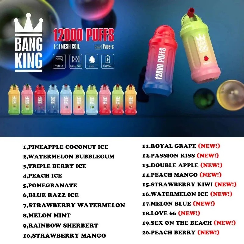 Original Bang King 12000 Puff 12000 Disposable Vapes Pen E Cigarette 0% 2% 3% 5% Vaporizer Recharge Mesh Coil Vape Pen Puffbars 12K-image-671429030