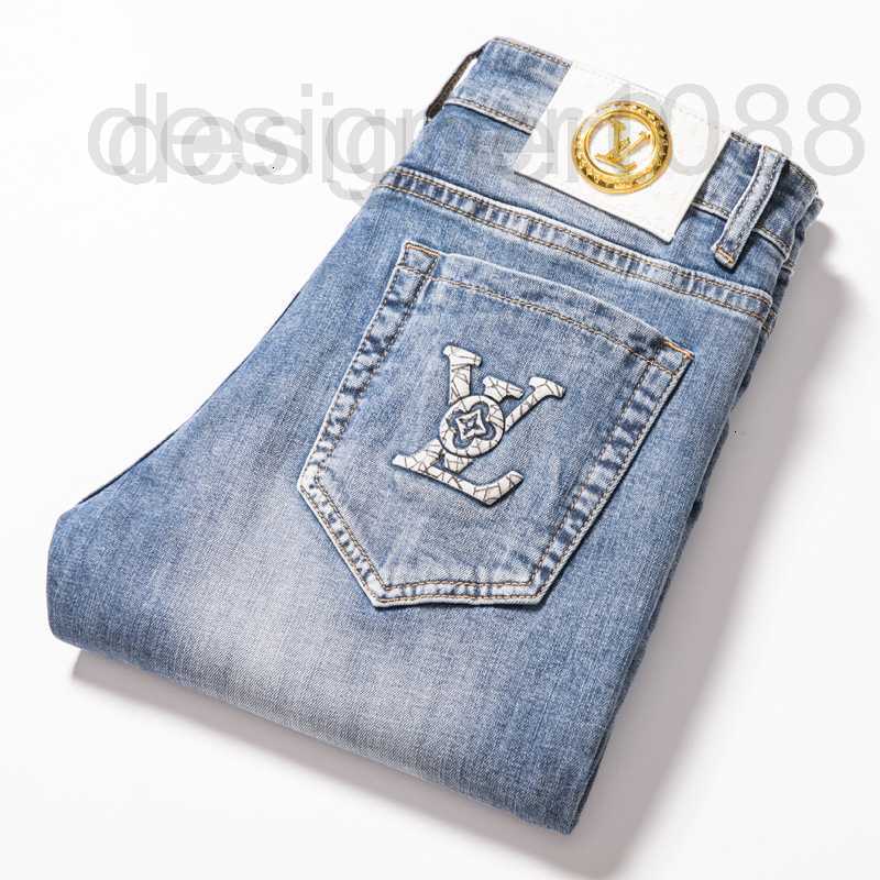 designer Men's Jeans Chao brand light blue jeans men's spring Slim small straight embroidery stretch casual pants FAFV 5028-image-889250099
