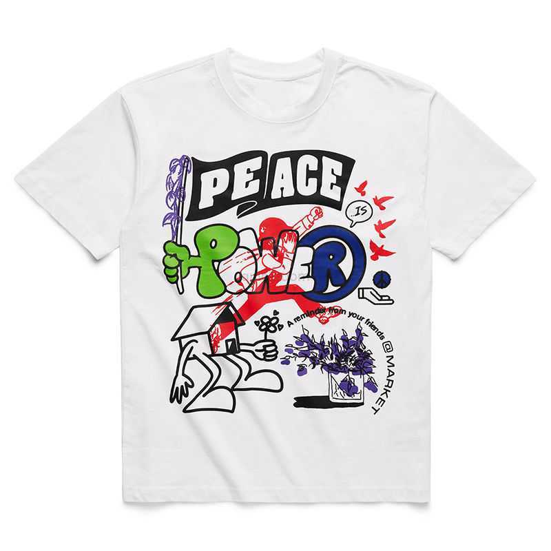 

Designer Fashion Clothing Hip hop Tees TShirts Exclusive New Ins Same Peace and Power T-shirt Cotton Short Sleeve T-shirt, White