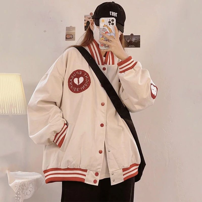Womens Jackets Harajuku Letter Embroidery American Baseball Outerwear Long Sleeve Preppy Style Coats Women Y2k Loose Vintage Bomber 230726