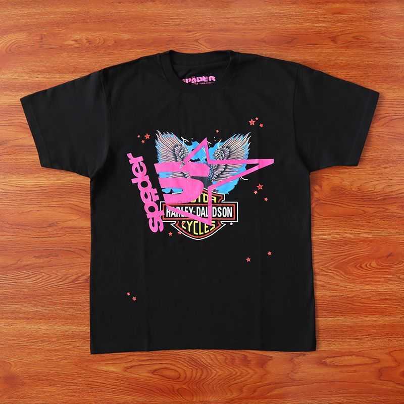 

Designer Fashion Clothing Hip hop Tees TShirts Young Thug Star Same Sp5der 555555 Pink Tee Eagle Short Sleeve T-shirt, Black