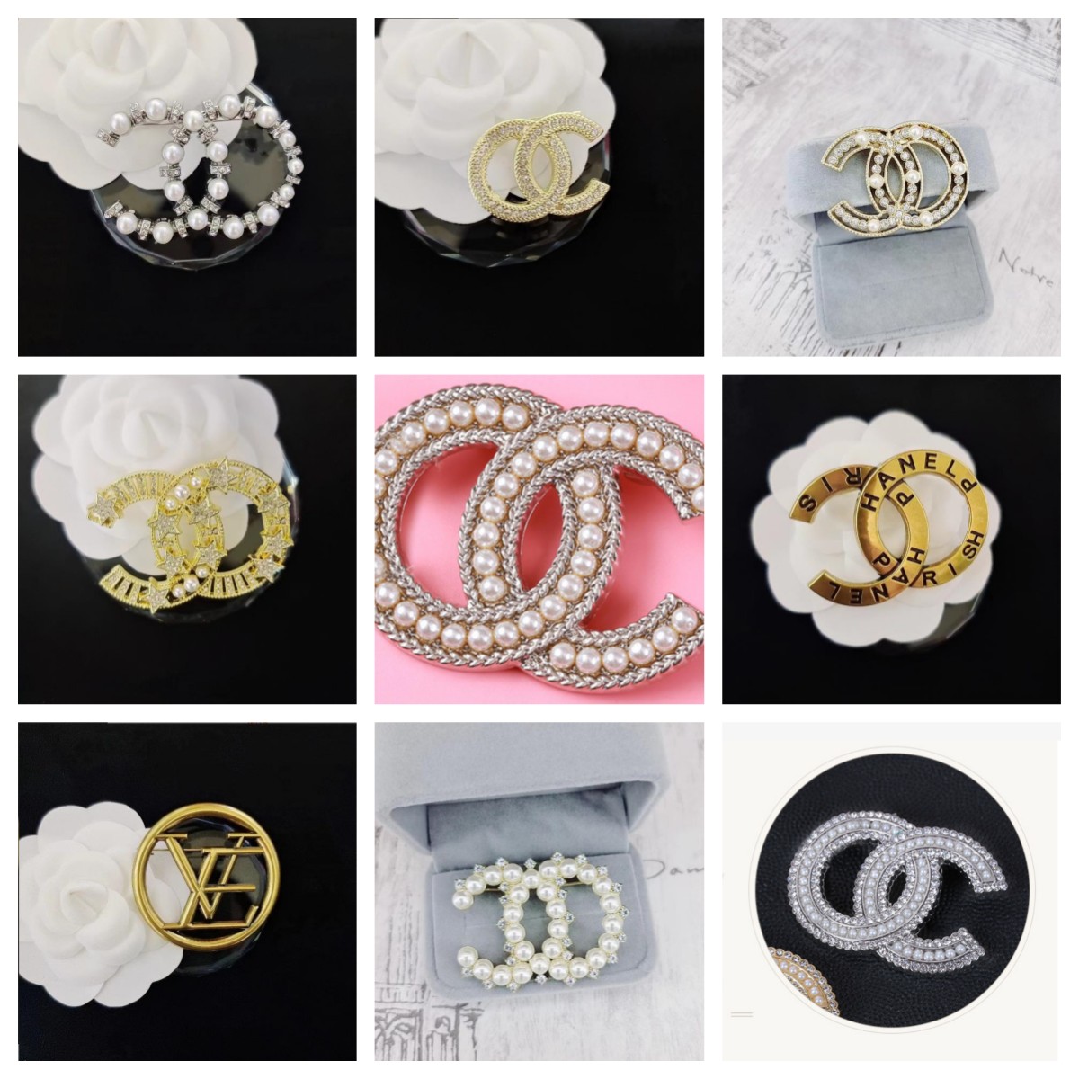 Simple Fashion Designer Brand Double Letter Broaches Pearls Crystal Brooches Fashion Jewelry Unisex Decoration Accessoriesy High-image-896265675
