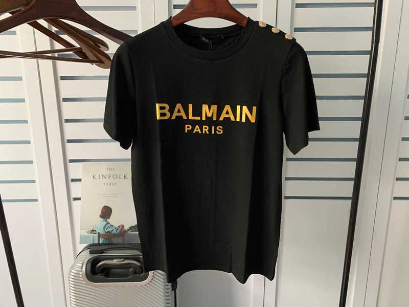 Balman mode t-shirts femmes coton ample lettre surdimensionné t-shirt or bouton pull T-shirt