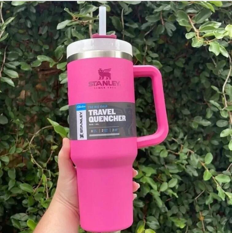 Rose Stanley 40 oz tasses avec poignée gobelets isolés couvercles blancs paille en acier inoxydable café Termos tasse bouteilles d'eau avec logo