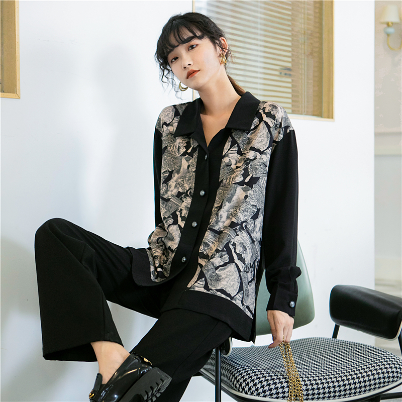 Womens Blouses Shirts Vintage Blouse Women Spring Long Sleeve Button Up Collar Black Patchwork Loose Shirt Korean Female Clothes Print Blusas Tops 2