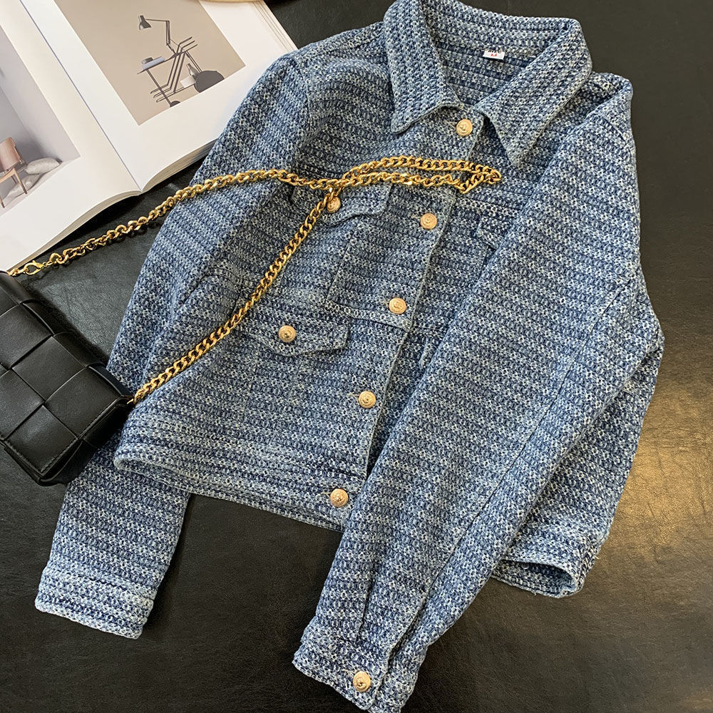 Womens Jackets Heavy knit loose contrast vintage Jean jacket womens early spring and autumn coat 230726
