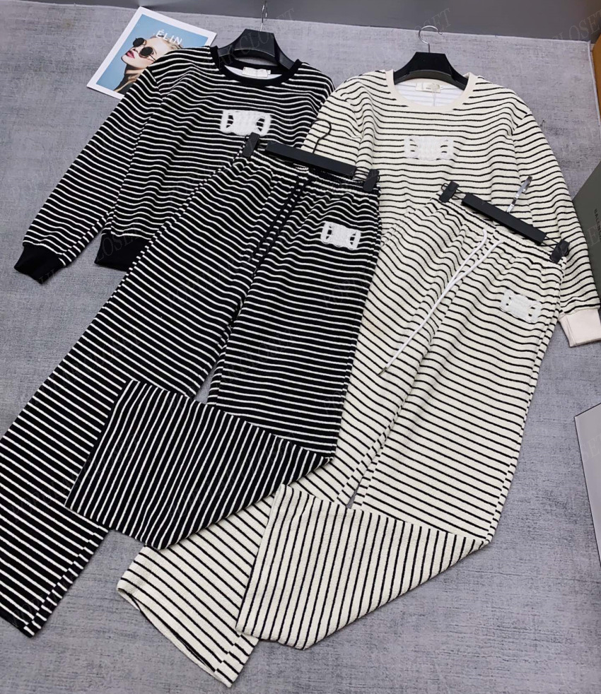 Womens Striped Hoodie Tracksuits Long Sleeve Tops Pants Tracksuit Suit Soft Autumn Casual Slacker Clothes Loose Sweatshirt S-XL-image-889232639
