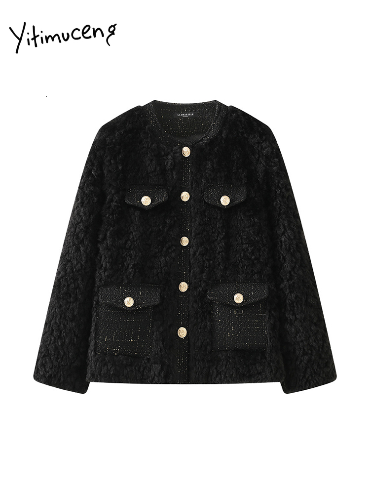 Womens Jackets Yitimuceng Fashion Jacket for Women Autumn Winter Elegant Y2k Long Sleeve O Neck Thicken Warm Oversized Vintage Coats 230726