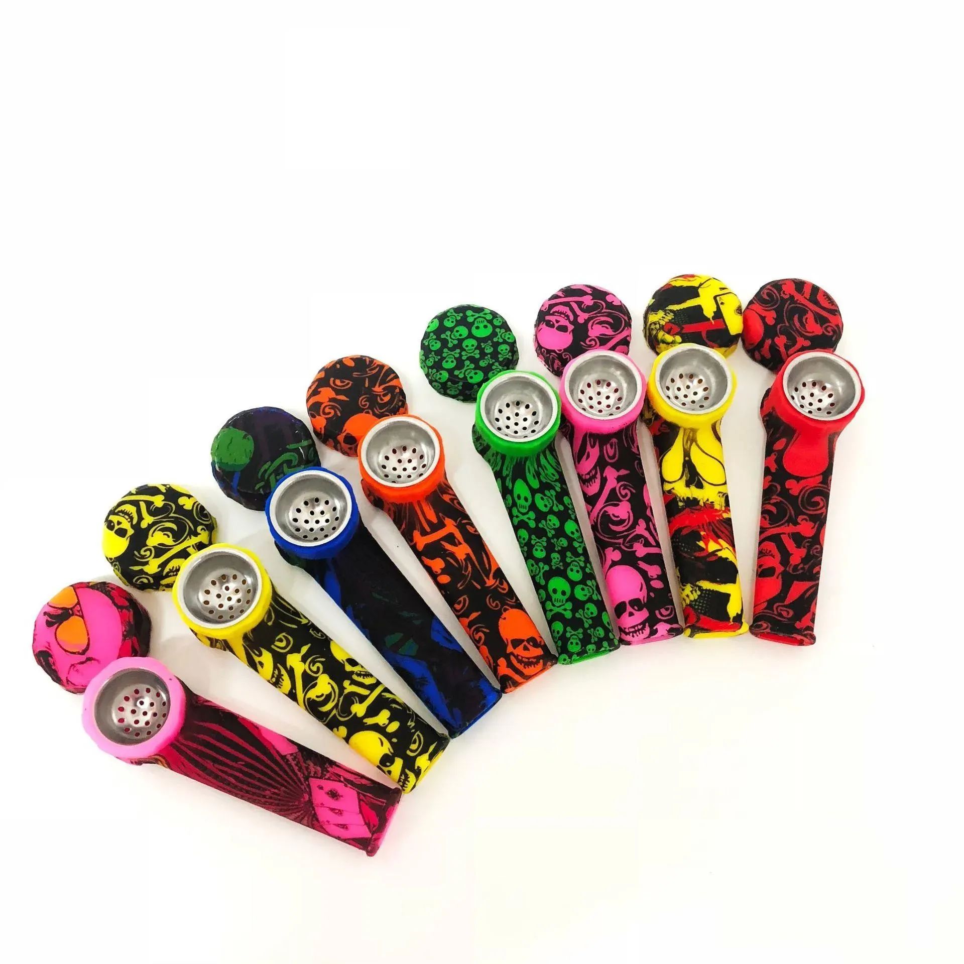 Smoke pipe hot Silicone pipe environmental protection bright metal color with pot can be customized bong dab rig-image-822281407