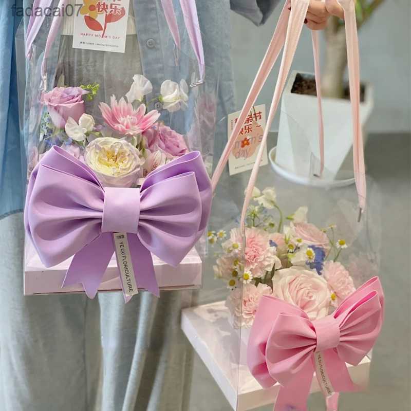 Handheld Transparent Rose Flower Box PVC Flower Bouquet Arrangement Box Cake Packaging Box Organizer DIY Wedding Gift Box-image-890774902