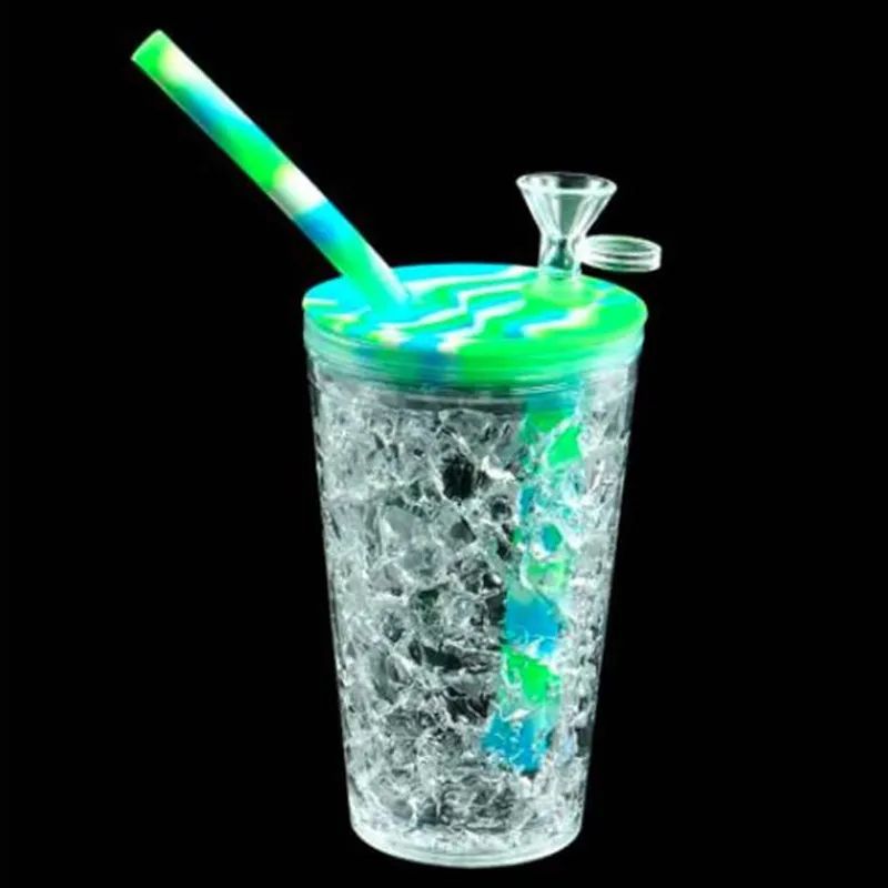 Smoke bongs Silicone Glass Oil Rigs 157mm*68m Summer style drink cup Mini Pipe Recycler Hookah herb bubbler glass bowl cup Bong Dab Rig-image-837043971