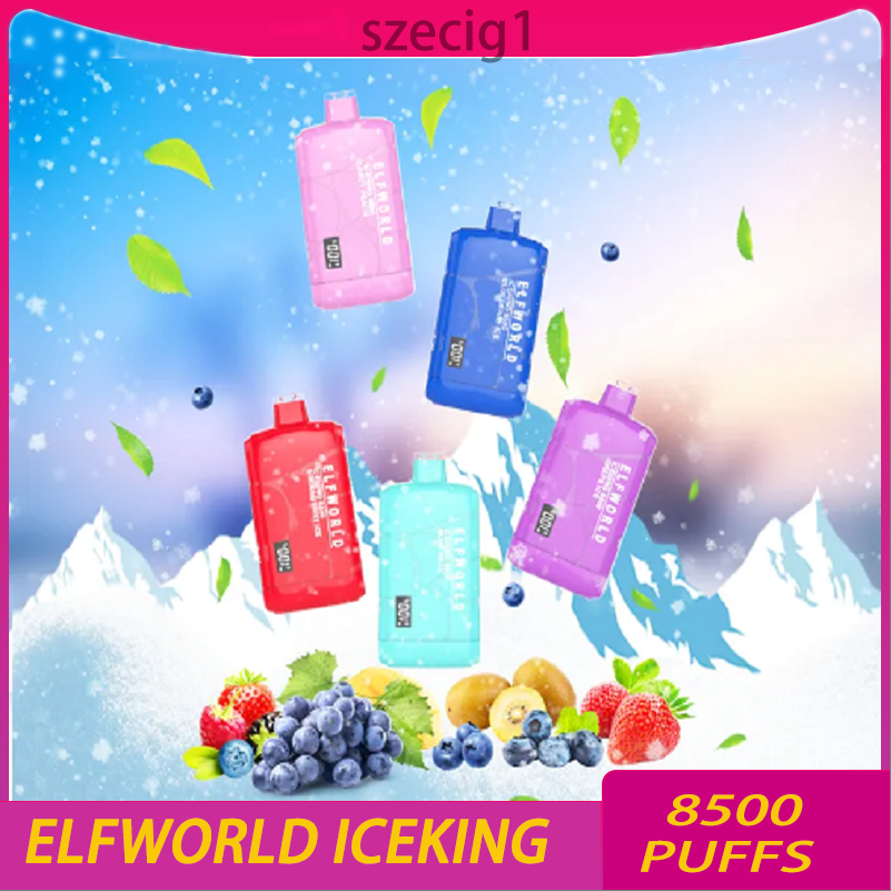 Original ELFWORLD ICEKING 8500 puffs E cigarettes mesh coil disposable vape pen 550mAh 17ml Eliquid and Battery Digital Display-image-840134771