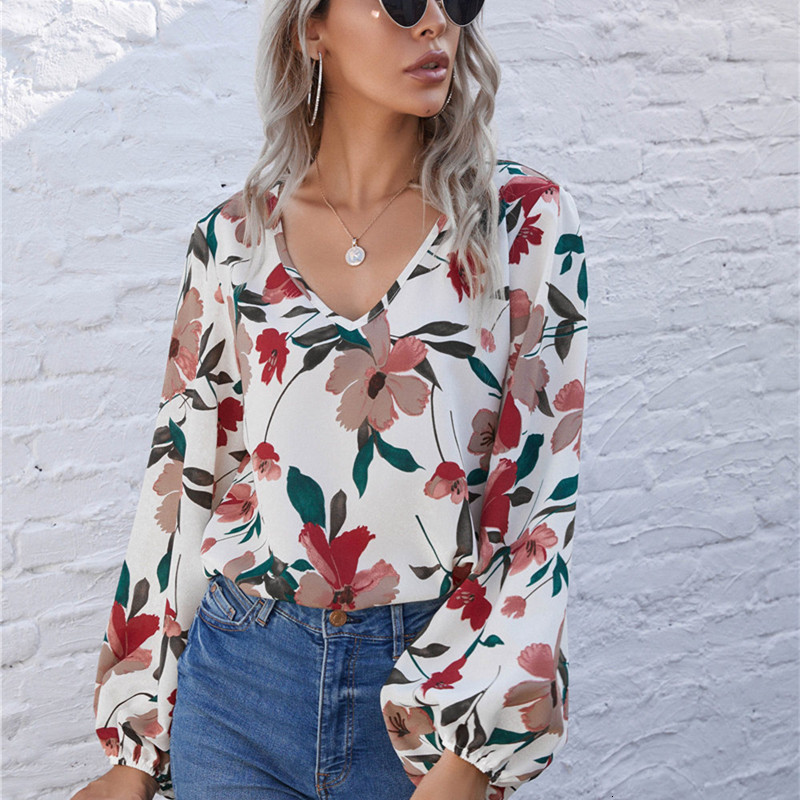 Womens Blouses Shirts Fashion Women Sexy Vneck Print Blouse Girl Streetwear Casual Long Sleeve Ladies Autumn Office Tops 230726