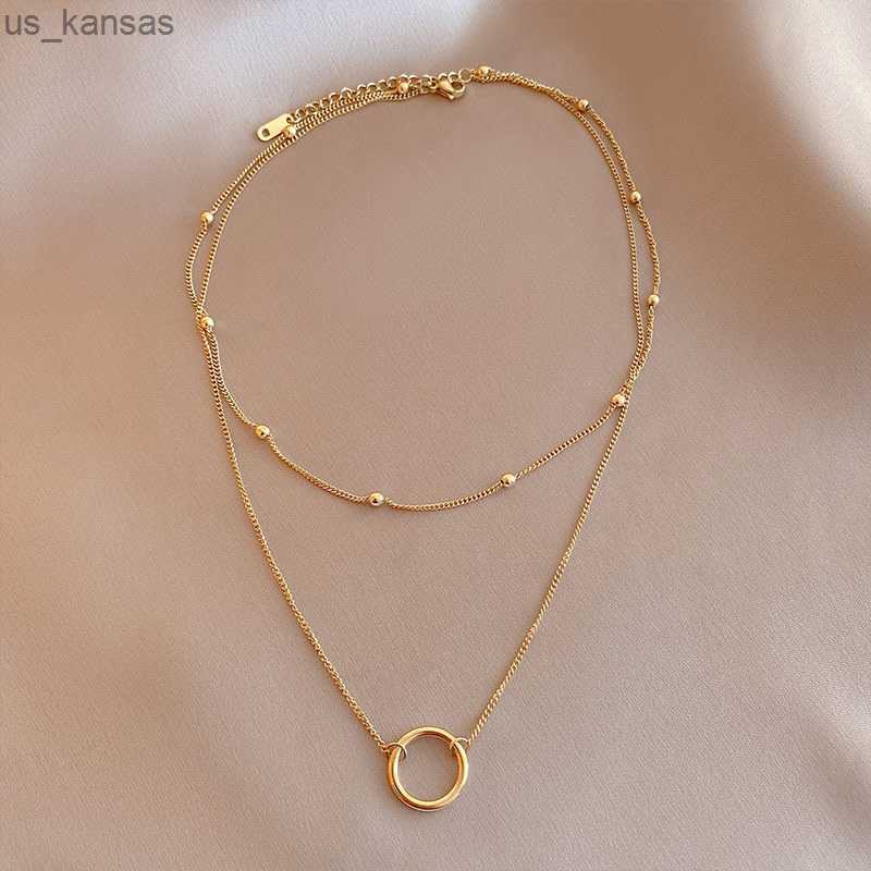 Pendant Necklaces New Trend Stainless Steel Double Layer Bead Annulation Pendant Necklace For Women Stacked Choker Party Gift Fashion Jewelry R23-image-889746792
