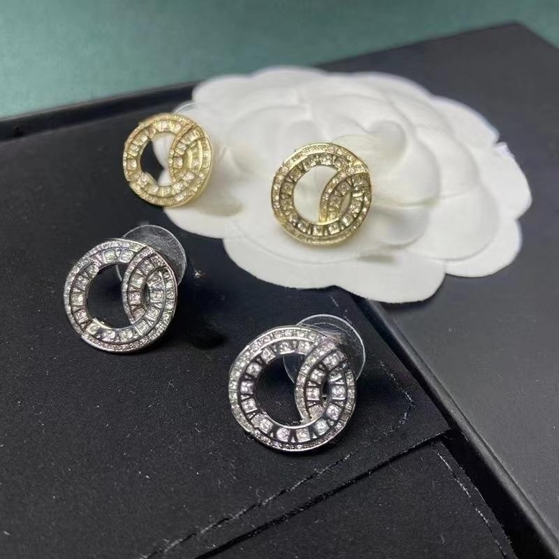 Luxury Brand Designer Earrings 18K Gold Plated 925 Silver Earring C Letters Stud Geometric Famous Women Round Crystal Rhinestone Earring Wedding-image-889472561