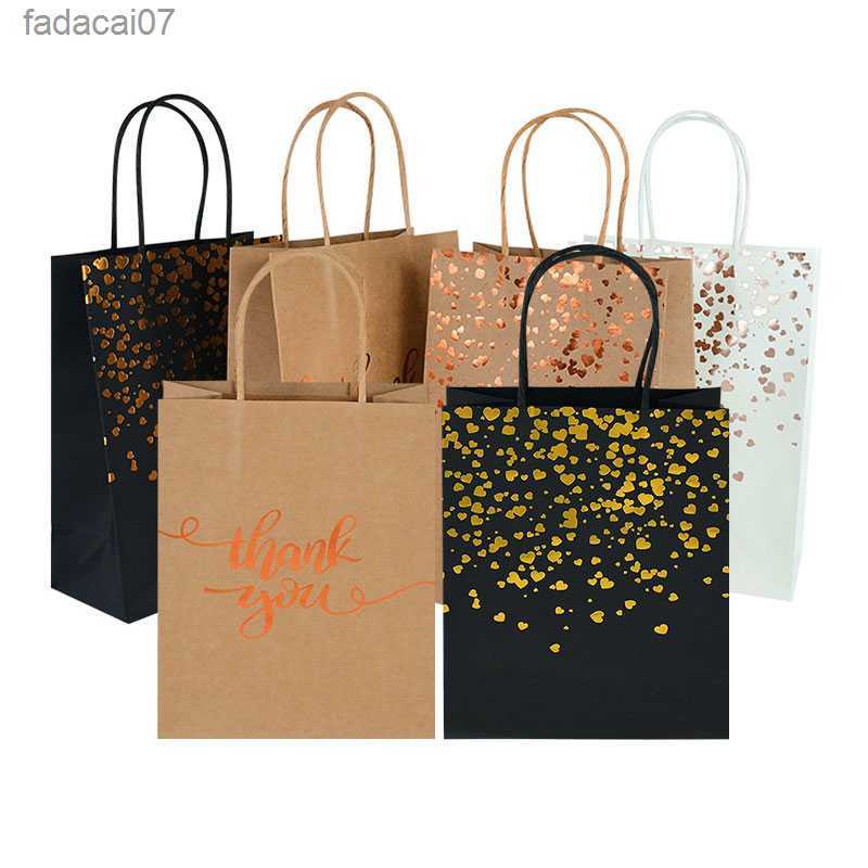 6Pcs Black Bronzing Dot Kraft Gift Bag Wedding Birthday Gift Packaging Portable Shopping Tote Bag Baby Shower Supplies 15x21x8cm L230620-image-889629506